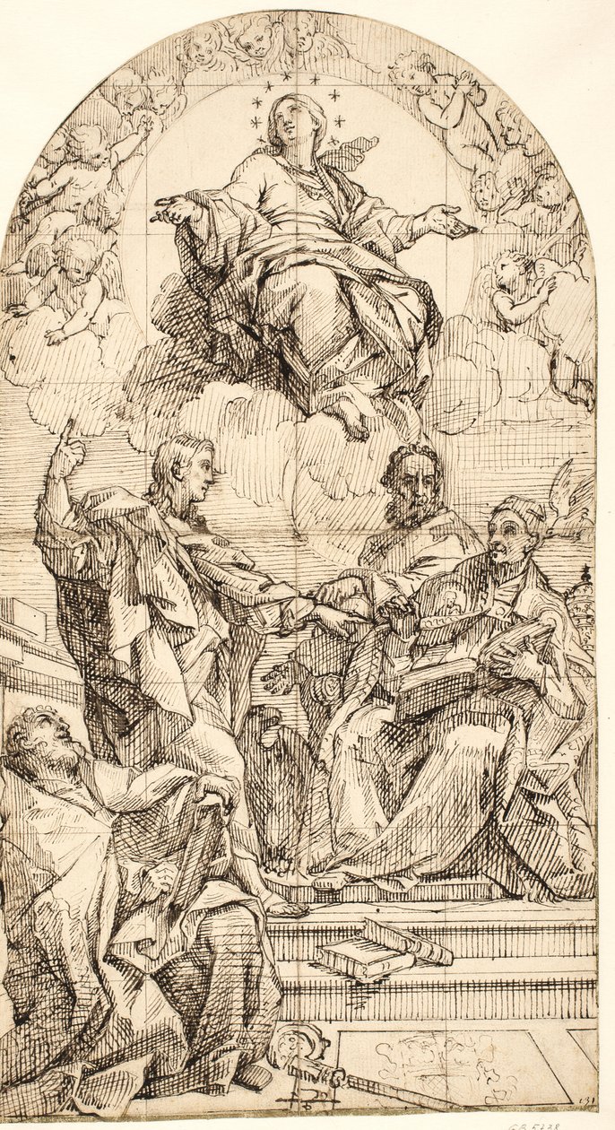 Die Unbefleckte Empfängnis mit den Heiligen Johannes dem Evangelisten, Gregor dem Großen, Johannes Chrysostomus und Augustinus von after Carlo Maratti
