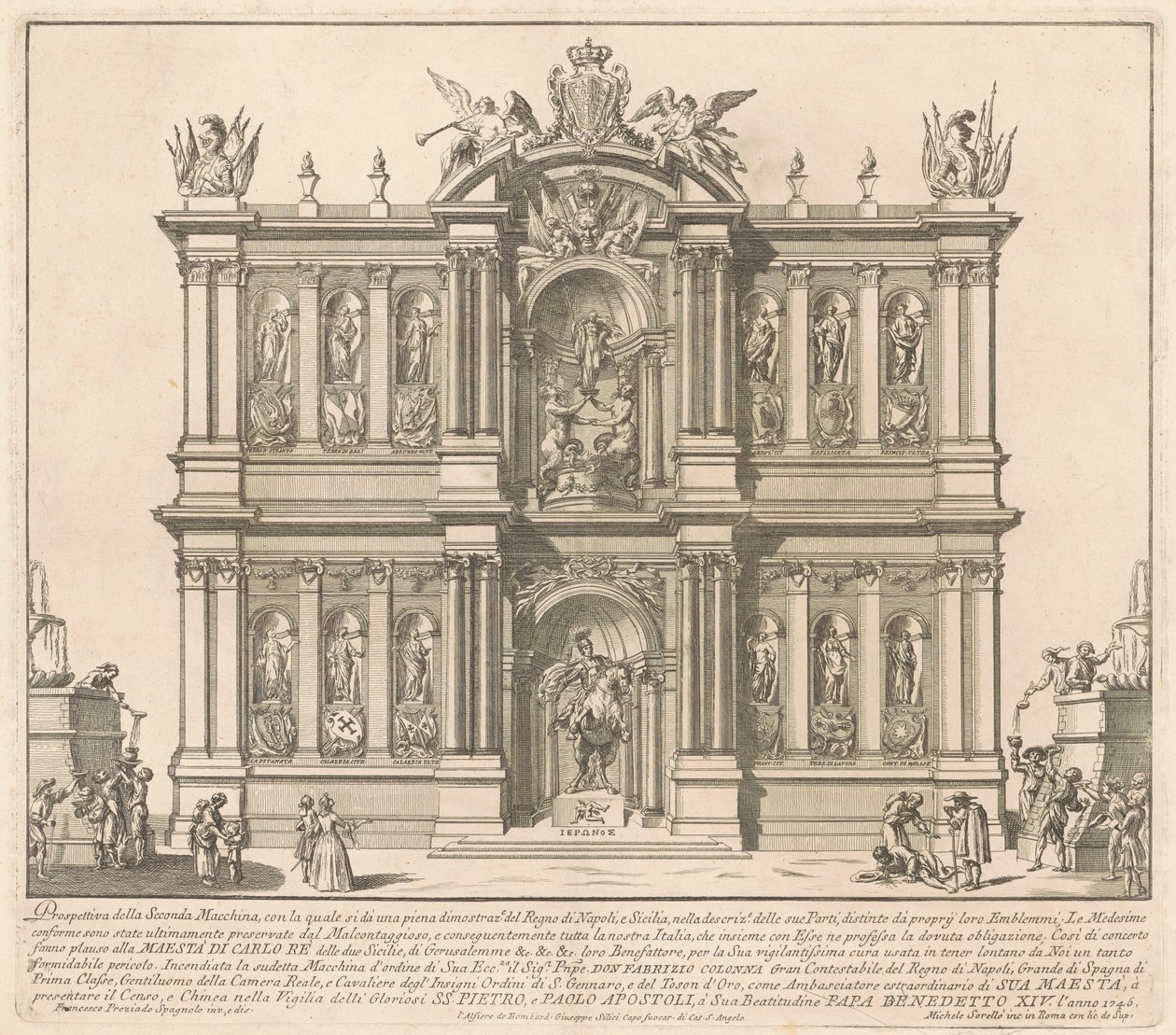 Die Seconda Macchina für die Chinea von 1746: Die Territorien des Königreichs Neapel von after Francisco Preciado de la Vega Miguel
