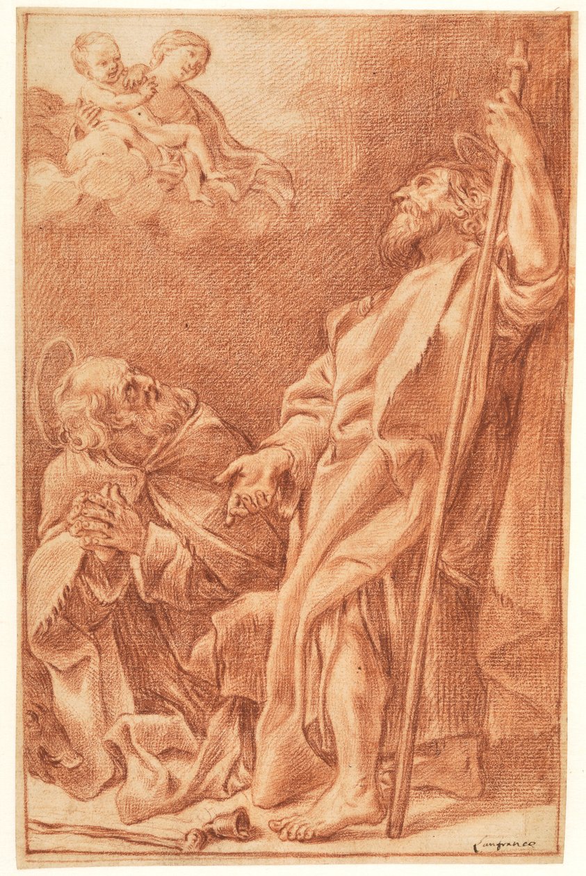 Die Madonna und das Kind mit den Heiligen Antonius Abt und Jakobus dem Älteren von after Giovanni Lanfranco