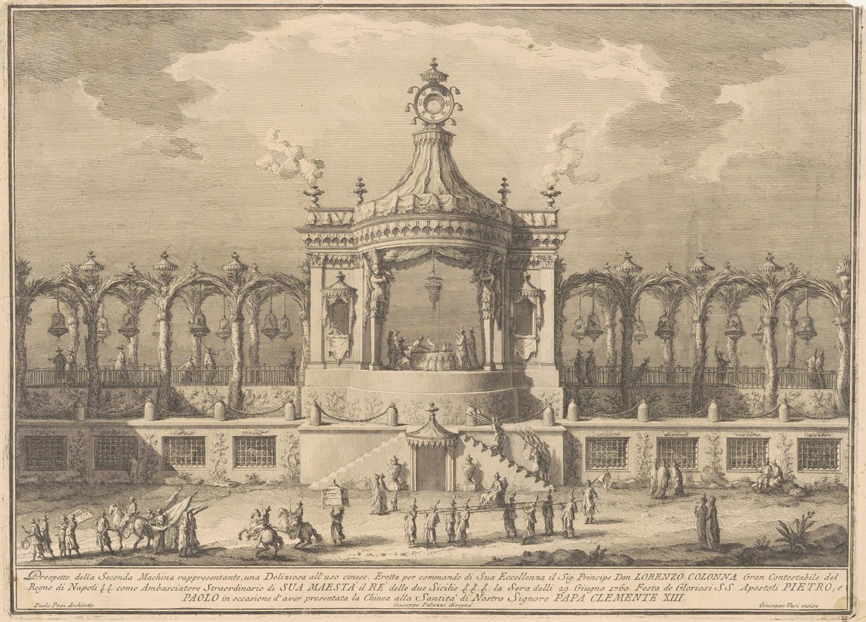 Die Seconda Macchina für die Chinea von 1760: Ein Chinoiserie-Pavillon von after Giuseppe Palazzi Giuseppe Vasi after Paolo Posi