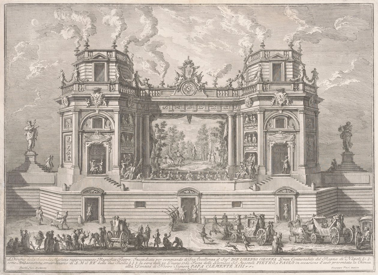 Die Seconda Macchina für die Chinea von 1761: Ein prächtiges Theater von after Giuseppe Palazzi Giuseppe Vasi after Paolo Posi