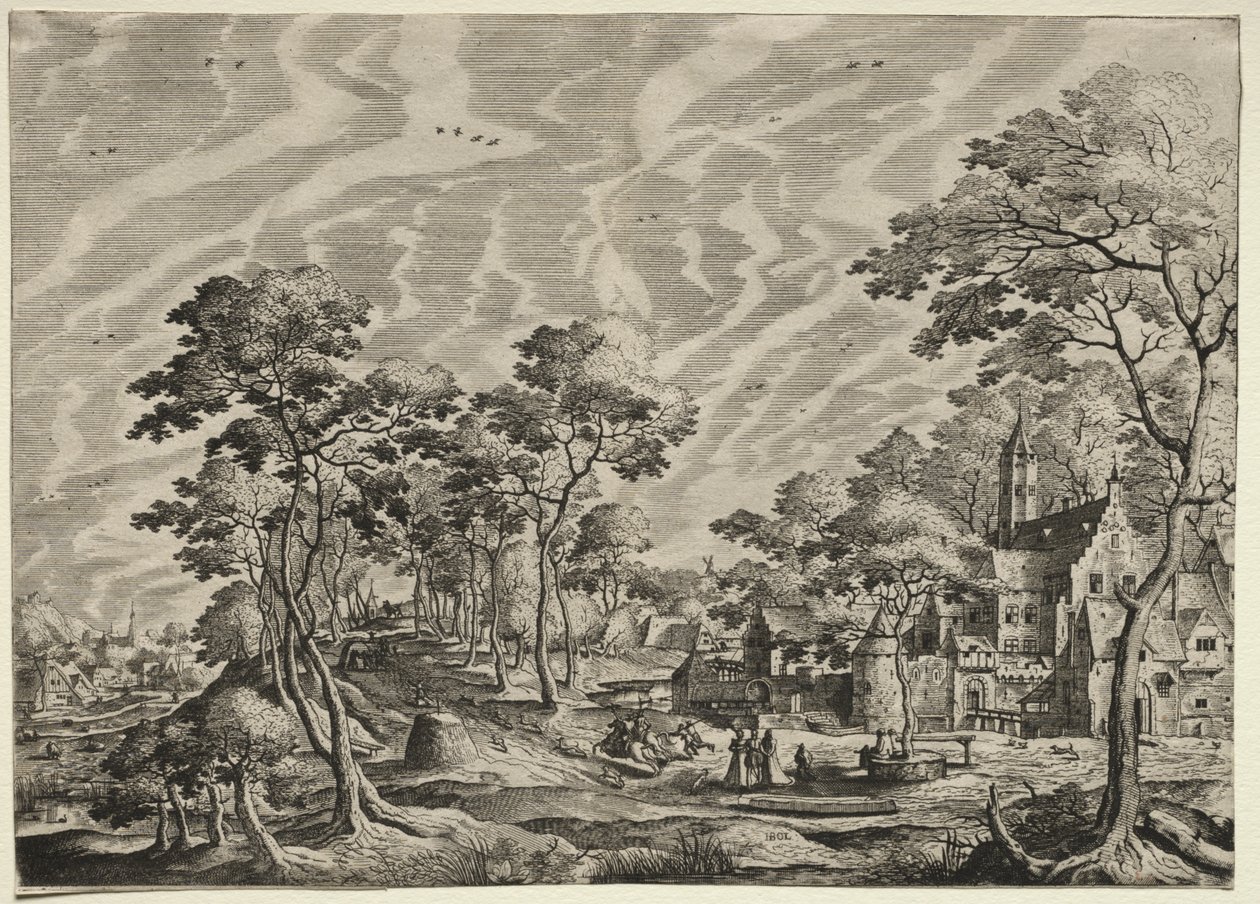Landschaft mit einem Schloss rechts von after Hans Bol