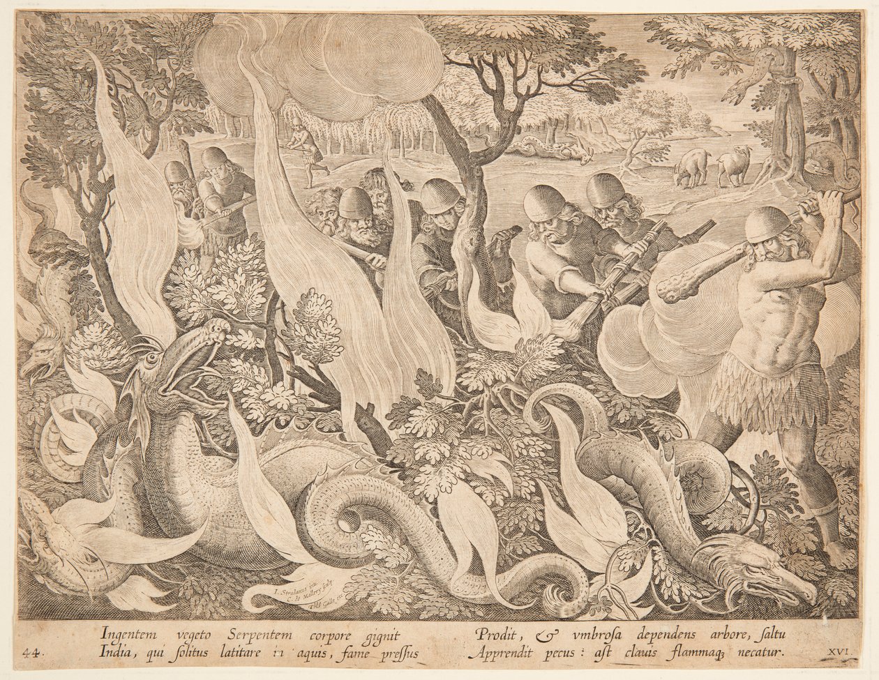 Kämpfende Schlangen mit Feuer von after Jan van der Straet, called Stradanus