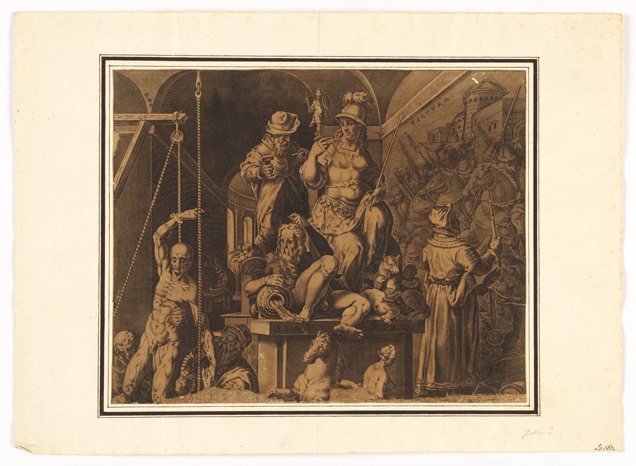 Die Praktiker der bildenden Künste (obere Hälfte eines zerrissenen Blattes) von after Jan van der Straet, called Stradanus