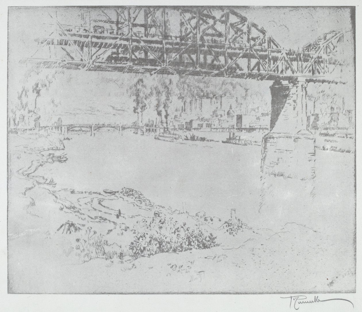 Die Stadtbrücke, St. Louis von after Joseph Pennell