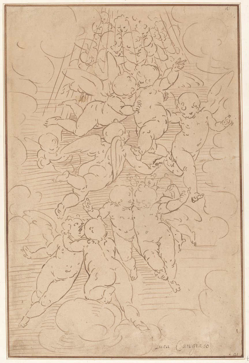 Eine Gruppe von Engeln in Herrlichkeit von after Luca Cambiaso Italian 17th Century