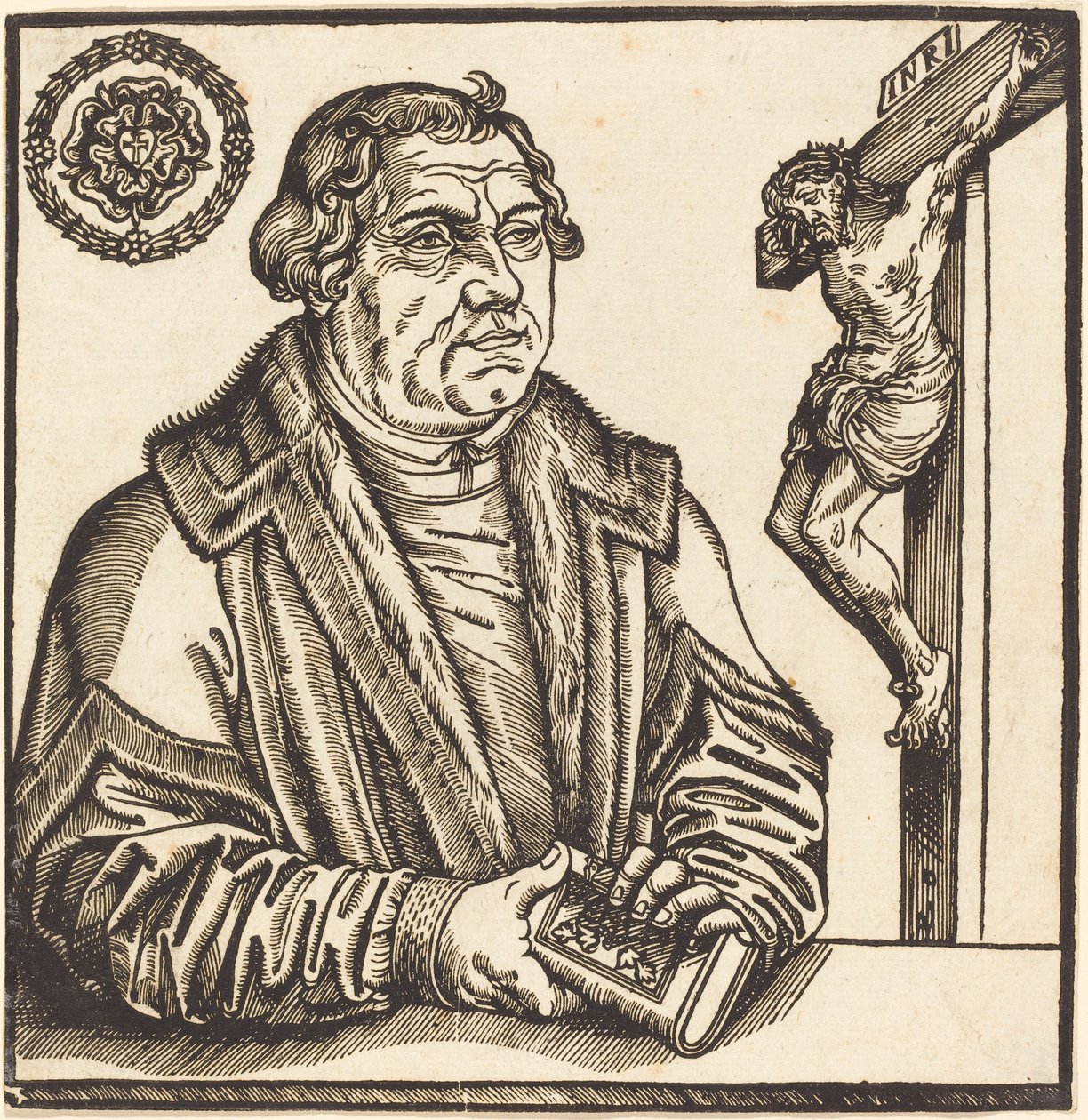 Martin Luther, Halbfigur nach links mit einem Buch in den Händen von after Lucas Cranach the Younger