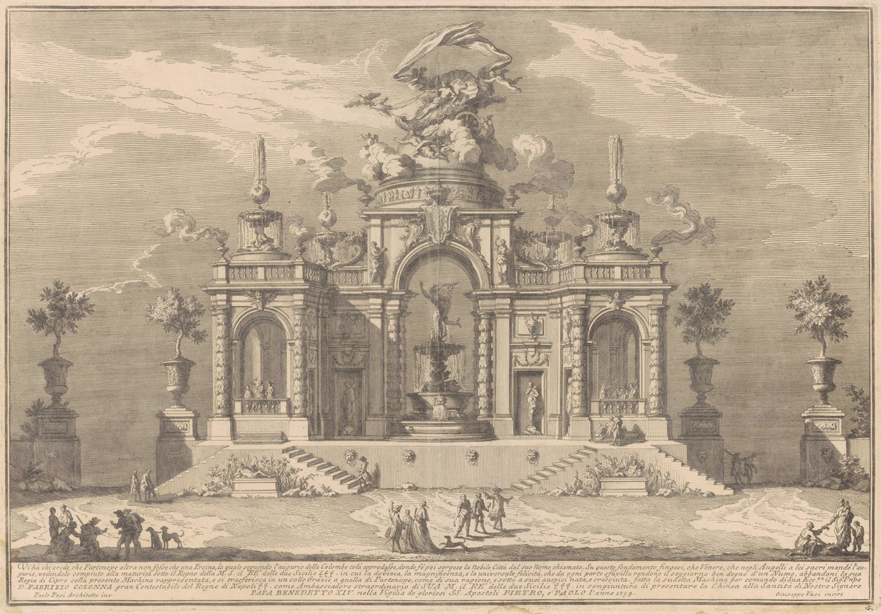 Die Prima Macchina für die Chinea von 1754: Der Palast der Venus auf Zypern von after Paolo Posi Giuseppe Vasi