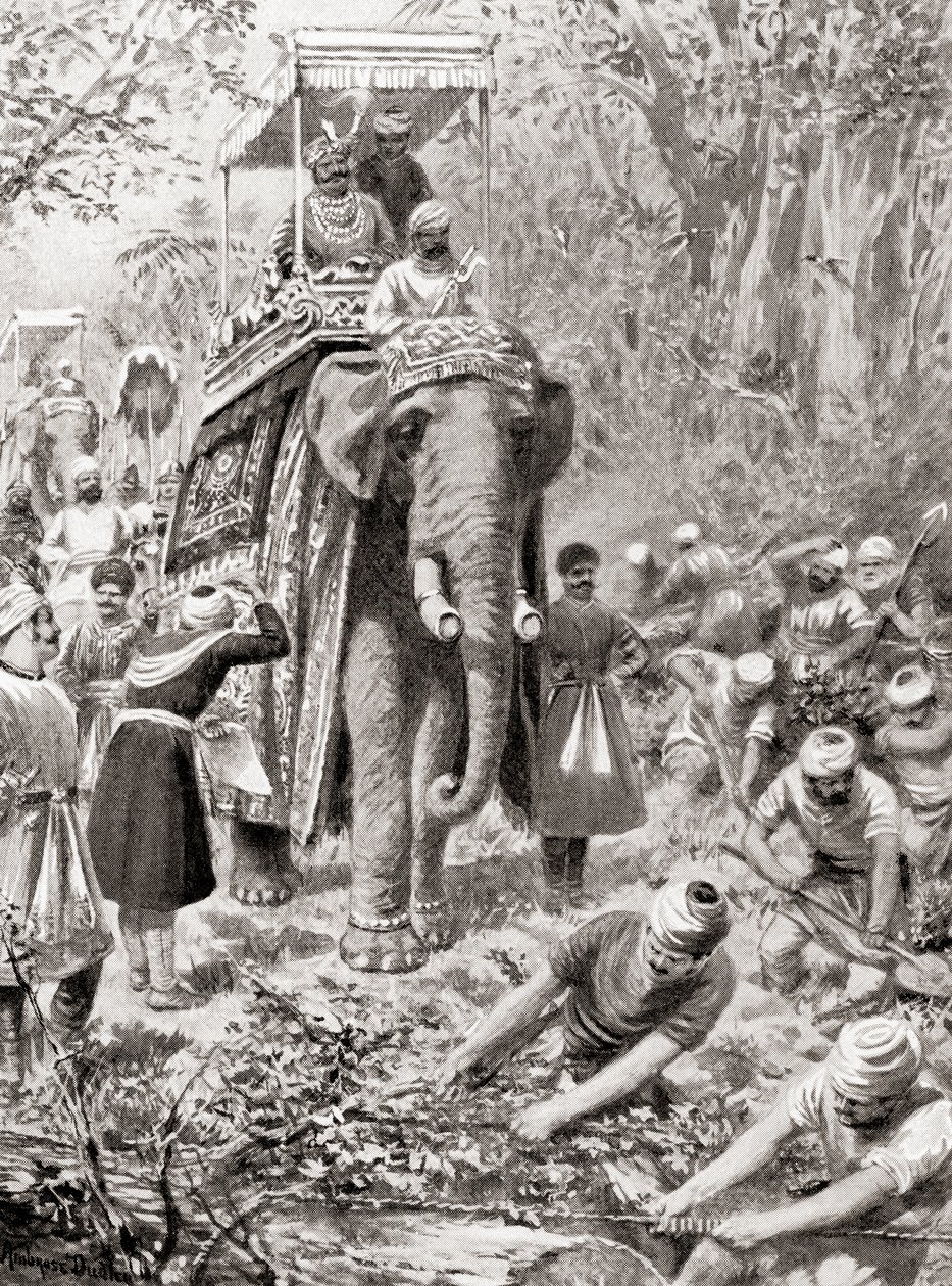 Eine Inspektion der Großen Nordstraße von Sher Shah Suri (heute die Grand Trunk Road), aus Hutchinsons Geschichte der Nationen, veröffentlicht 1915 von after Robert Dudley
