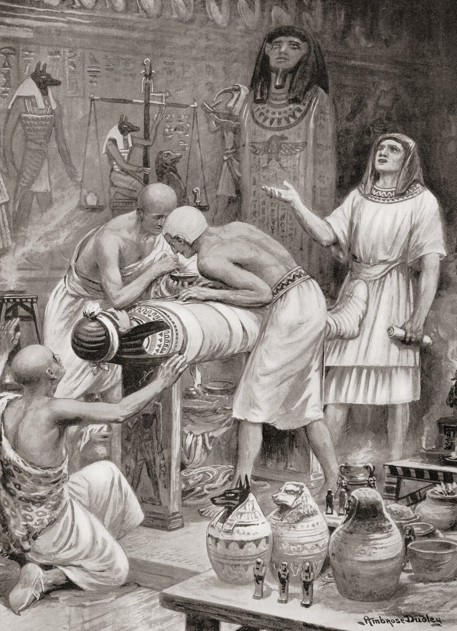 Einbalsamierung eines Körpers im alten Ägypten, aus Hutchinsons Geschichte der Nationen, veröffentlicht 1915 von after Robert Dudley