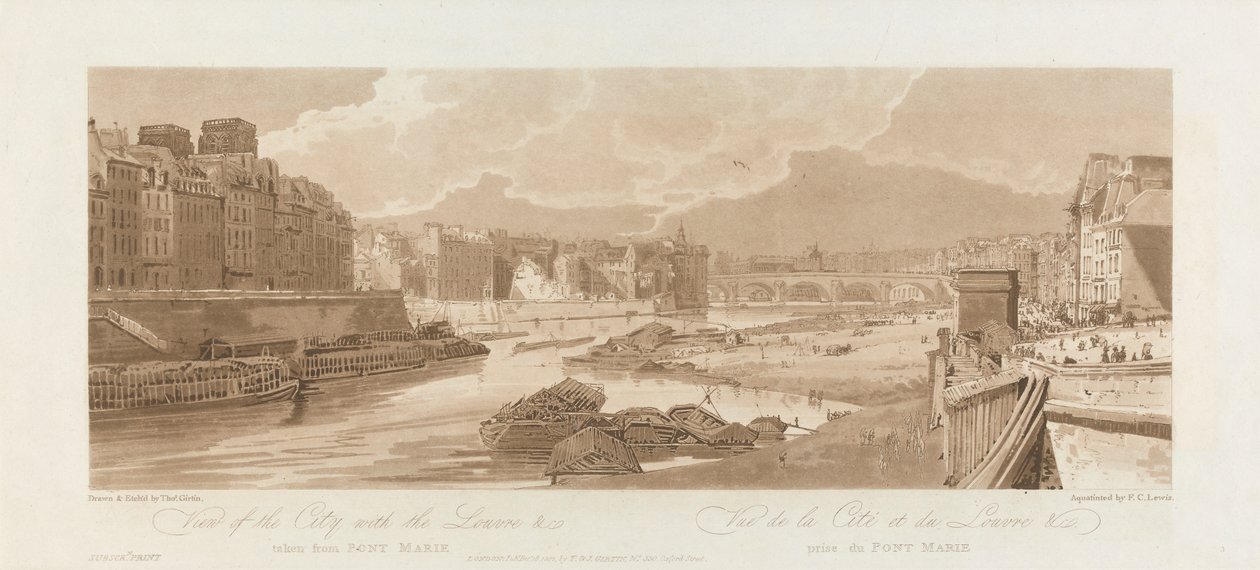 Ansicht der Stadt mit dem Louvre. 1802; Platte 3 aus Ansichten in Paris, dem Emanuel-Band von after Thomas Girtin