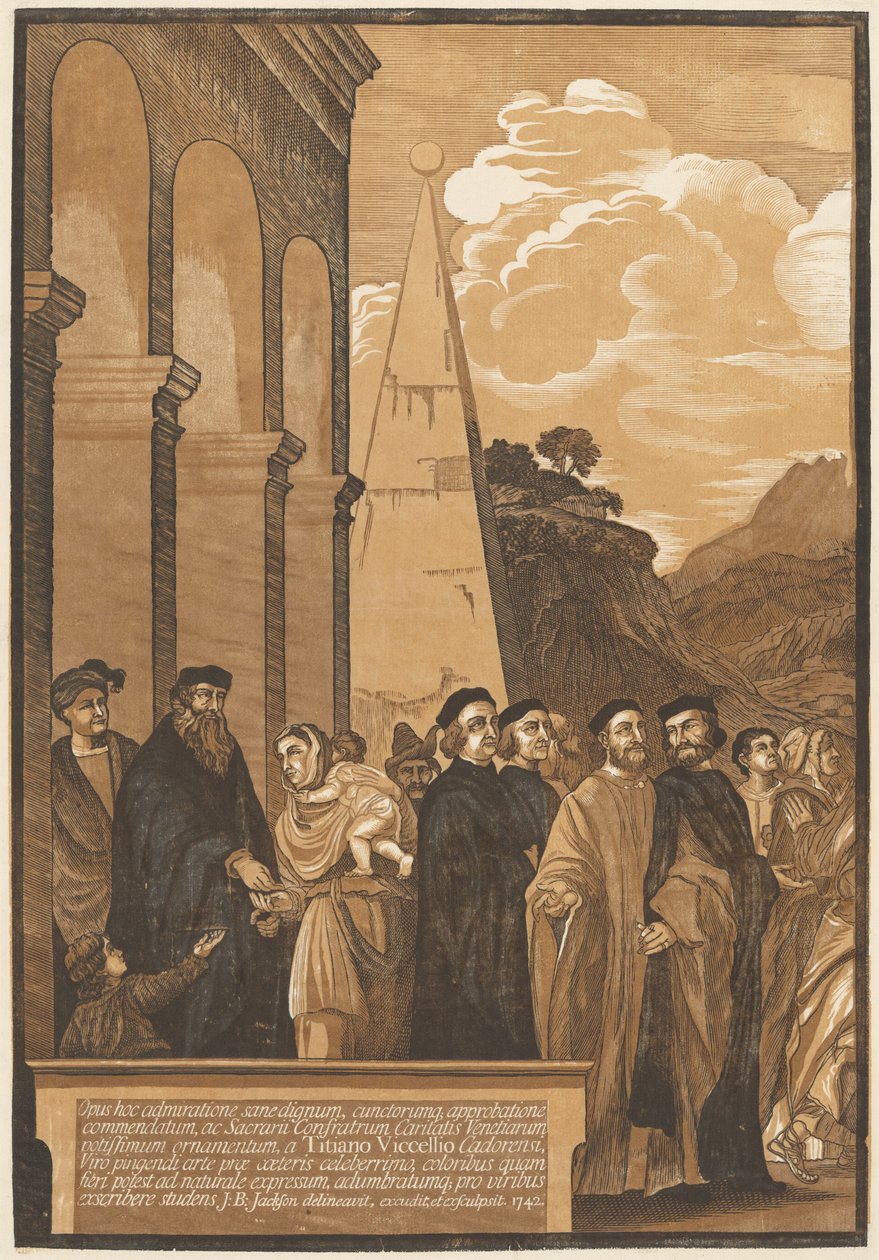 Darstellung der Jungfrau im Tempel (linkes Panel) von after Titian John Baptist Jackson