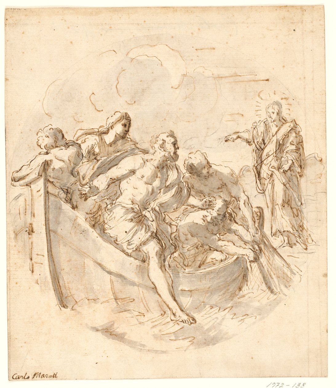 Tondo mit Christus, der Petrus auffordert, auf dem Wasser zu gehen von after Ubekendt