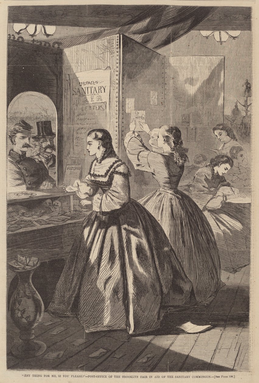 "Etwas für mich, bitte?" - Postamt der Brooklyn-Messe zugunsten der Sanitätskommission von Winslow Homer