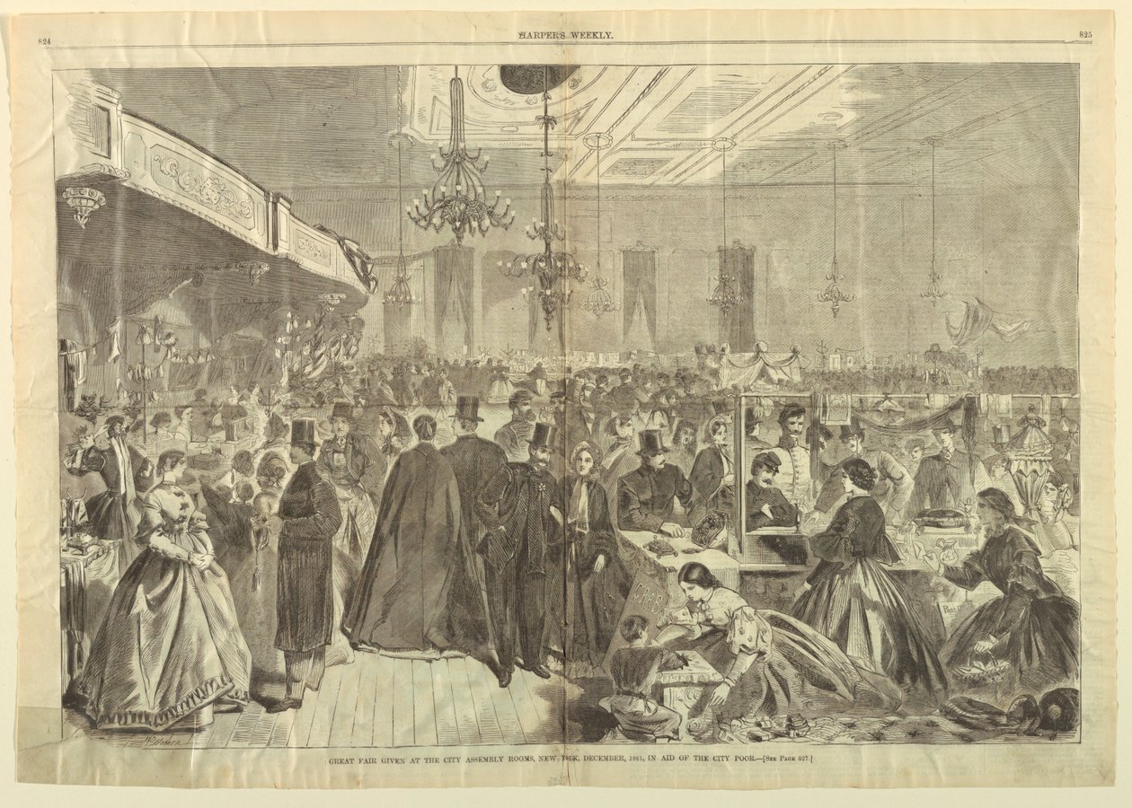 Großer Jahrmarkt in den City Assembly Rooms, New York, Dezember 1861, zugunsten der Stadtarmen, aus Harper