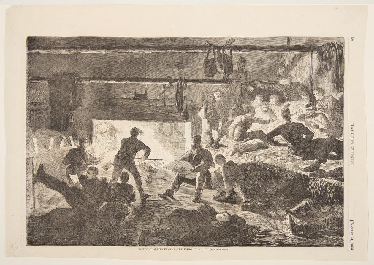 Winterquartiere im Lager – Das Innere einer Hütte von after Winslow Homer