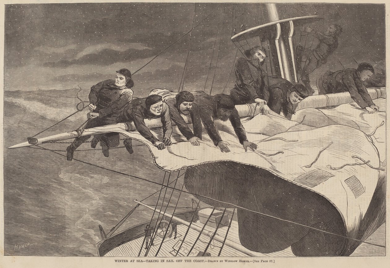 Winter auf See - Segel einholen vor der Küste von after Winslow Homer
