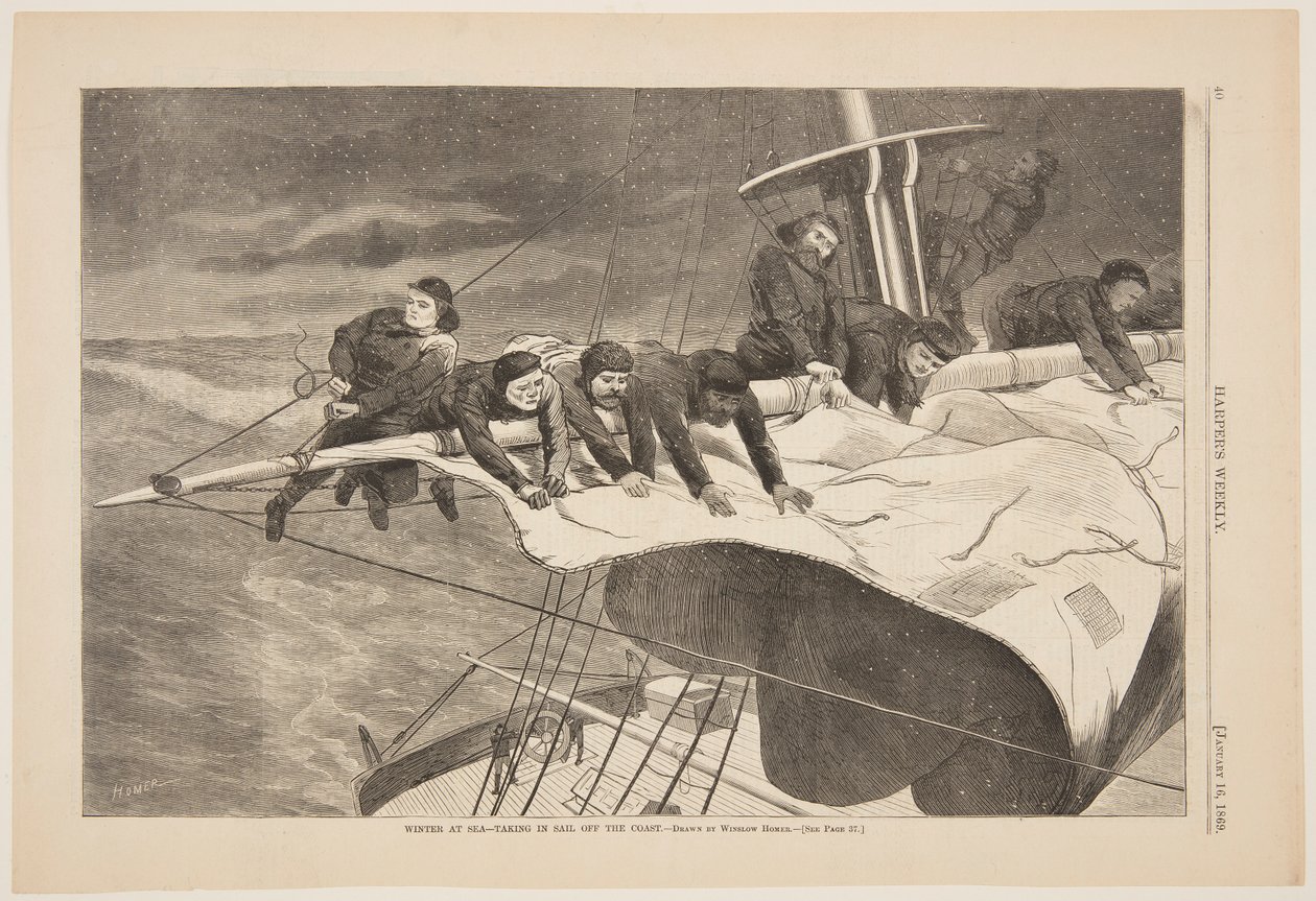 Winter auf See – Segel einholen vor der Küste von after Winslow Homer