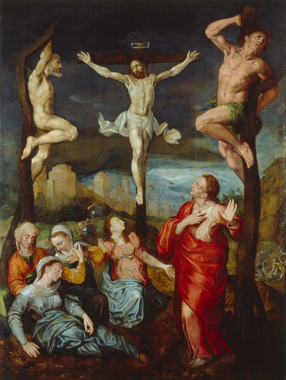 Christus am Kreuz mit Maria, Johannes und Maria Magdalena von anonymous 