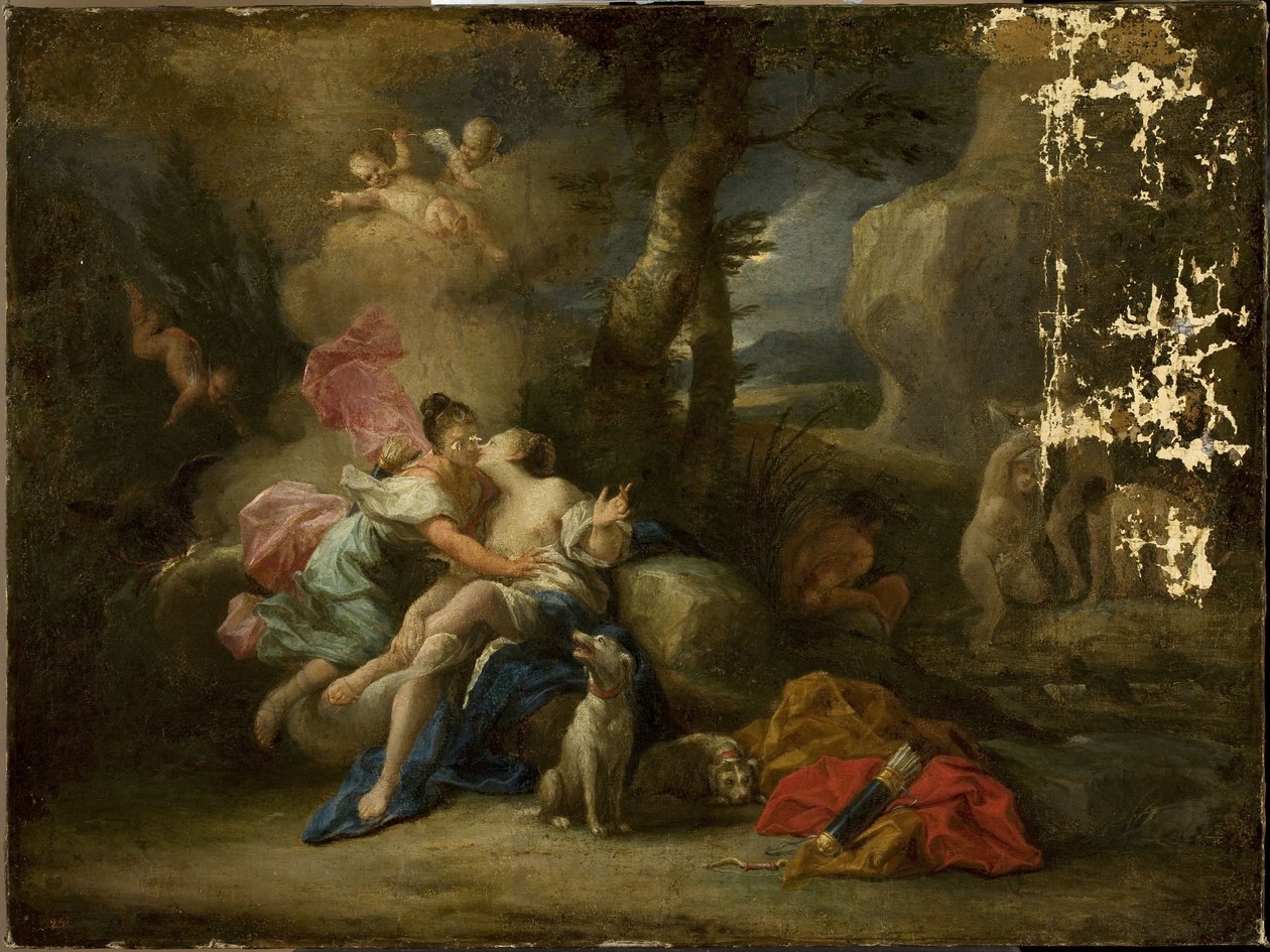 Jupiter verkleidet als Diana küsst Nymphe Kallisto von anonymous 