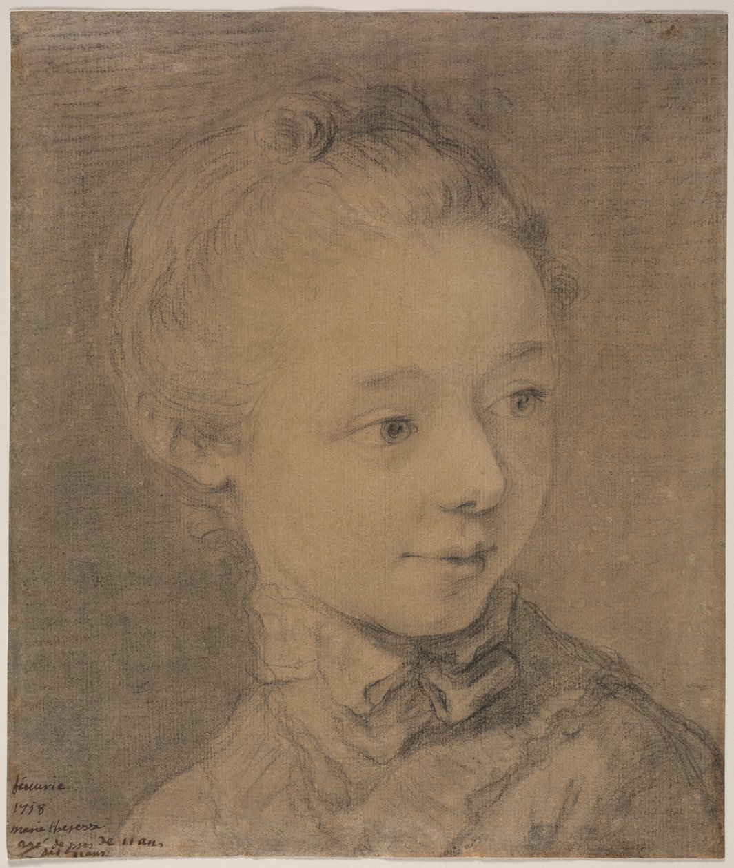 Kopf eines jungen Mädchens, nach rechts gewandt von attributed to François Hubert Drouais