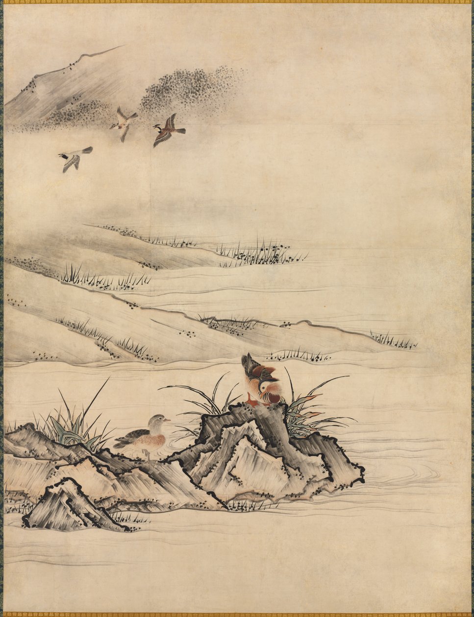 Blumen und Vögel in einer Frühlingslandschaft von attributed to Kano Motonobu