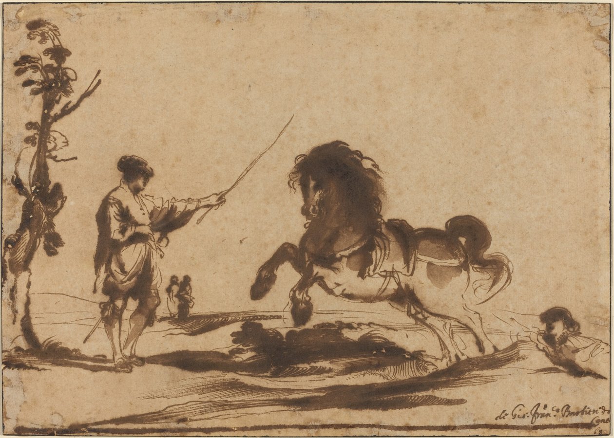 Landschaft mit der Zähmung eines Pferdes von called Guercino Giovanni Francesco Barbieri