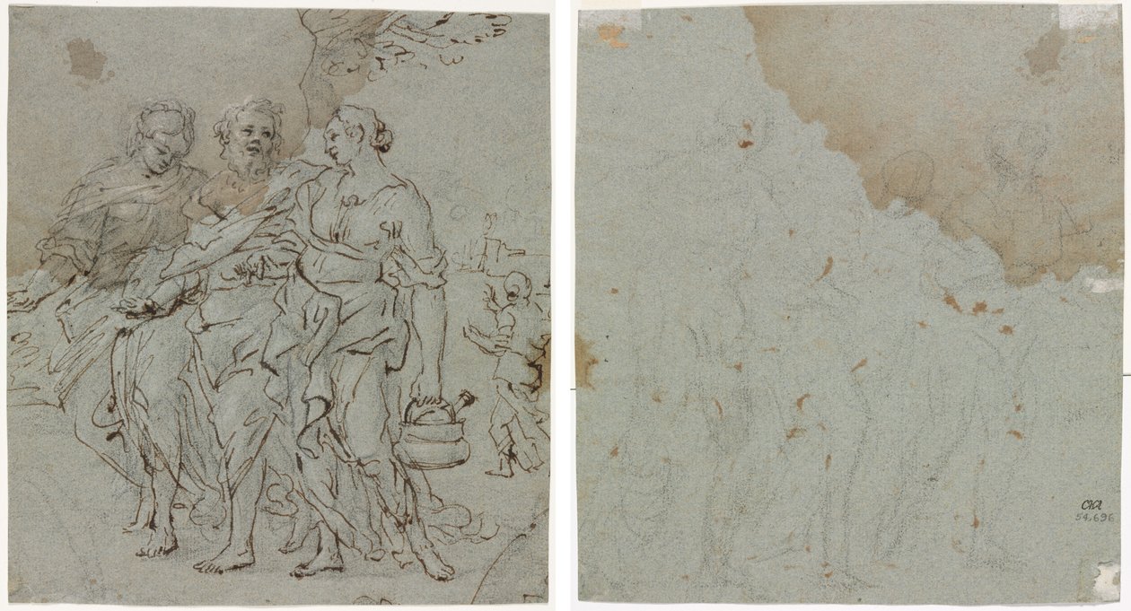 Lot und seine Töchter (recto) Skizze für Lot und seine Töchter (verso) von circle of Pietro da Cortona