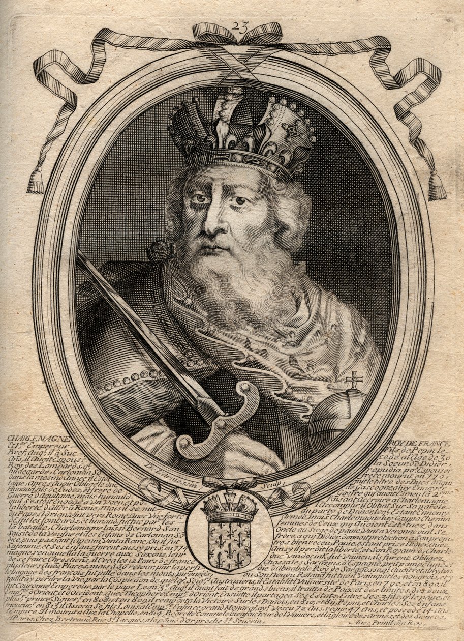 Karl der Große (Karl I. genannt der Große, Carolus Magnus, 742-814), König der Franken - Karl der Große (Carolus Magnus, Karl der Große) (747-814) König der Franken und christlicher Kaiser des Westens - Gravur aus 