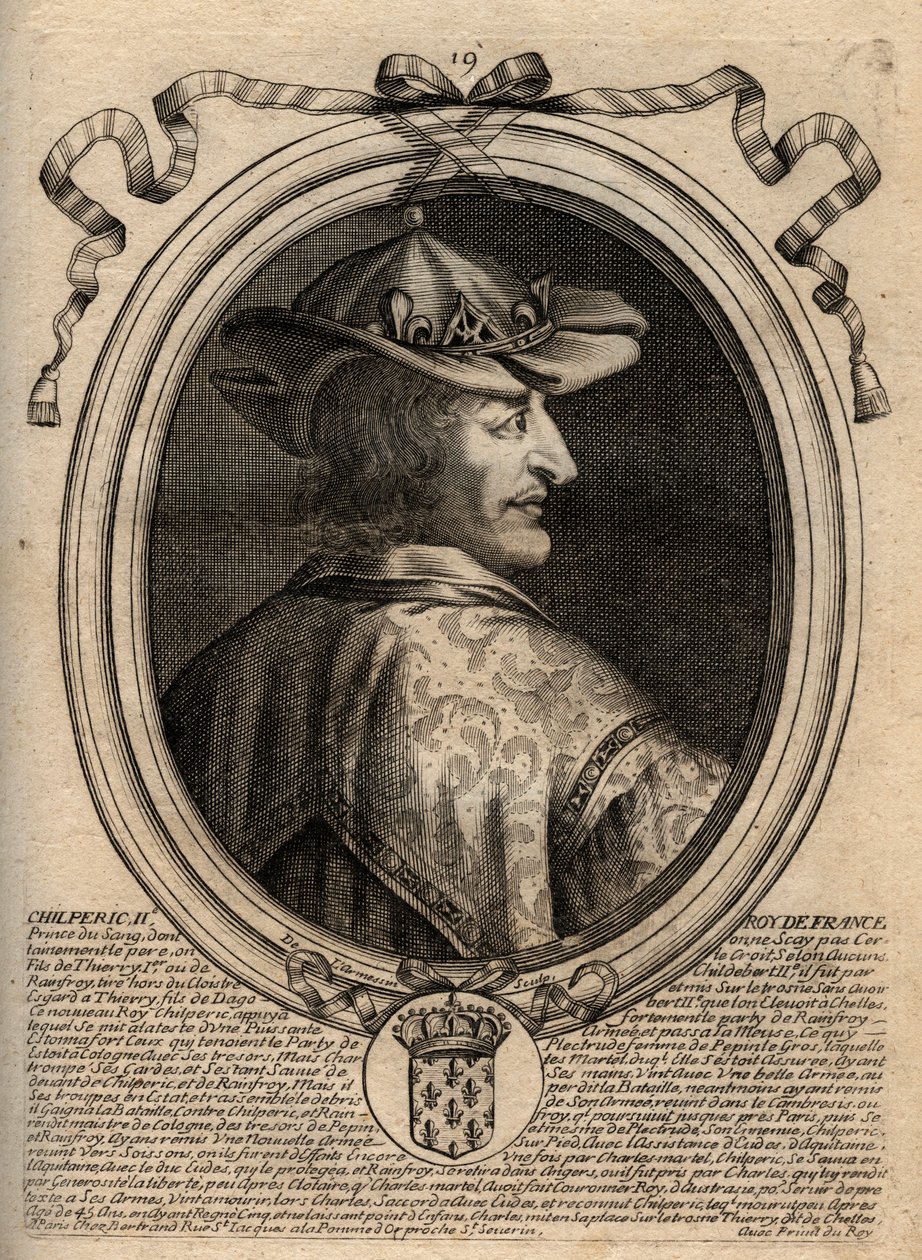 Porträt von Chilperich II. (ca. 670 - 721), König von Neustrien - Gravur aus 