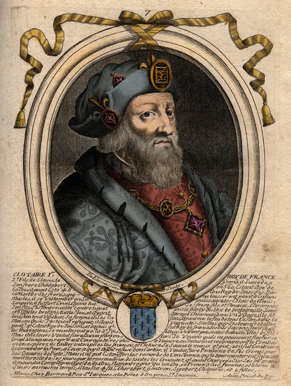 Porträt von Chlothar I. (497-561), König von Neustrien und König der Franken - Chlothar I., König der Franken - Gravur aus 