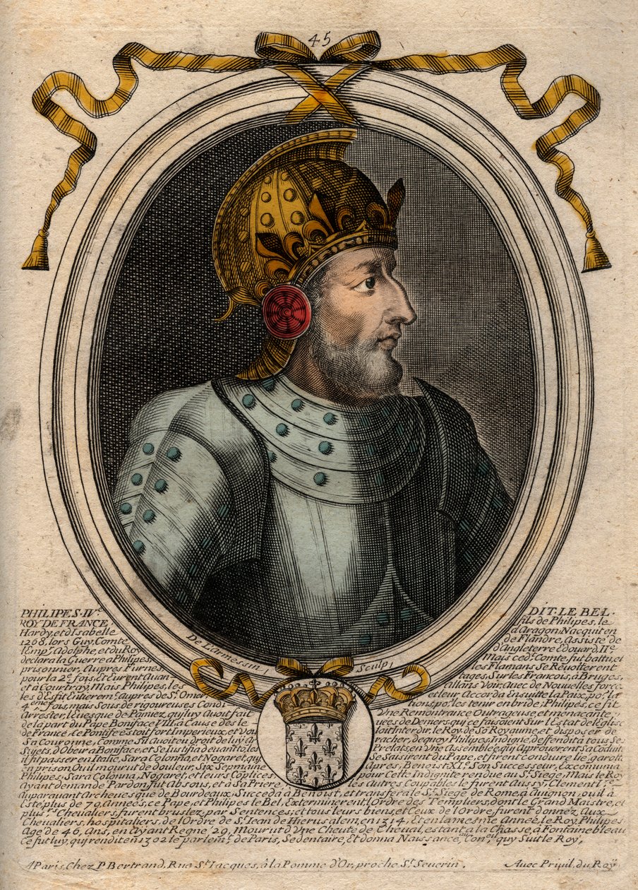 Porträt von Philipp IV. dem Schönen (1268 - 1314), König von Frankreich - Philipp IV. der Schöne (1268-1314) König von Frankreich - Gravur aus 