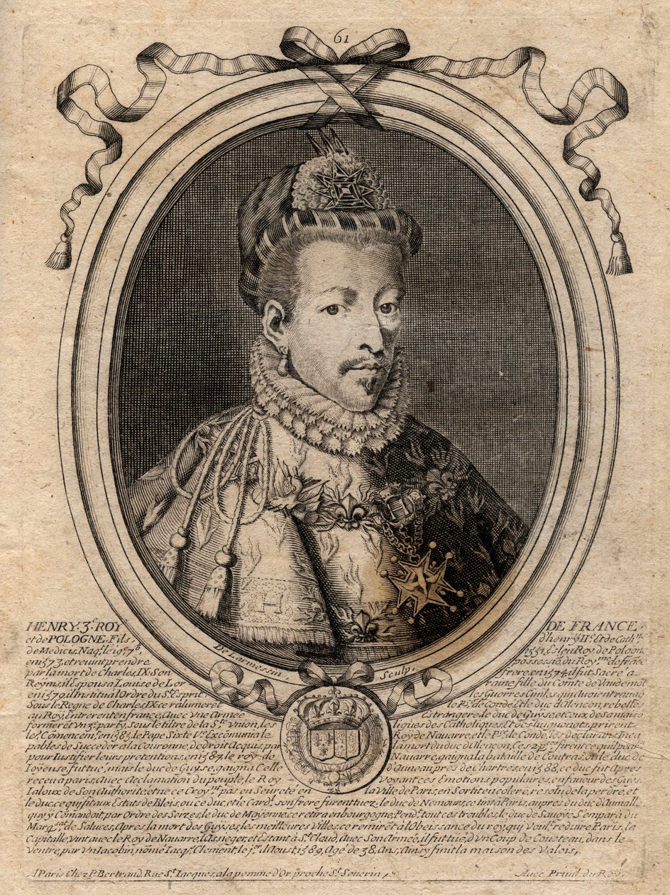 Porträt des Königs von Frankreich Heinrich III. (1551-1589) - Gravur aus 
