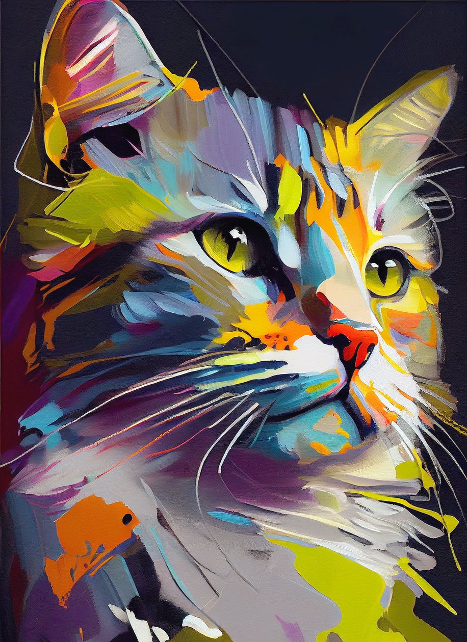 Abstrakte süße Katze, Ölmalerei Pinselstriche von F. Abderrahim