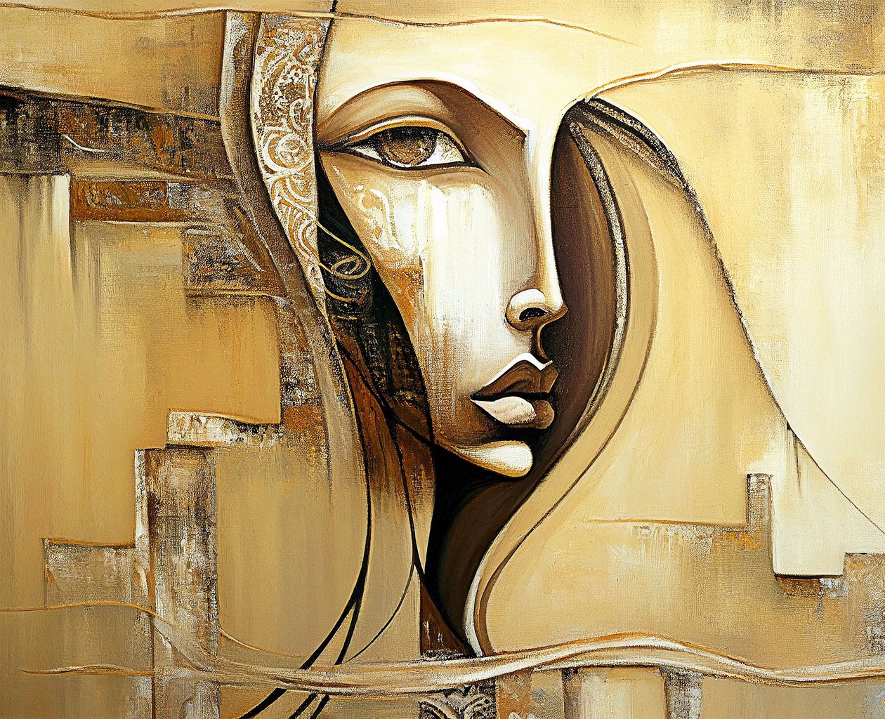 Abstraktes weibliches Gesicht in figurativer Kunst von F. Abderrahim