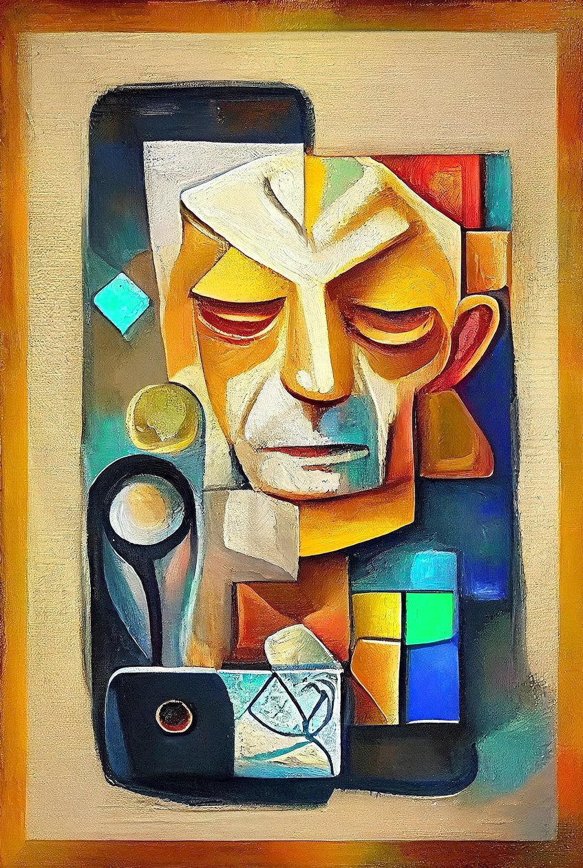 Inspiriert von Picasso, Abstrakte surrealistische Malerei von F. Abderrahim