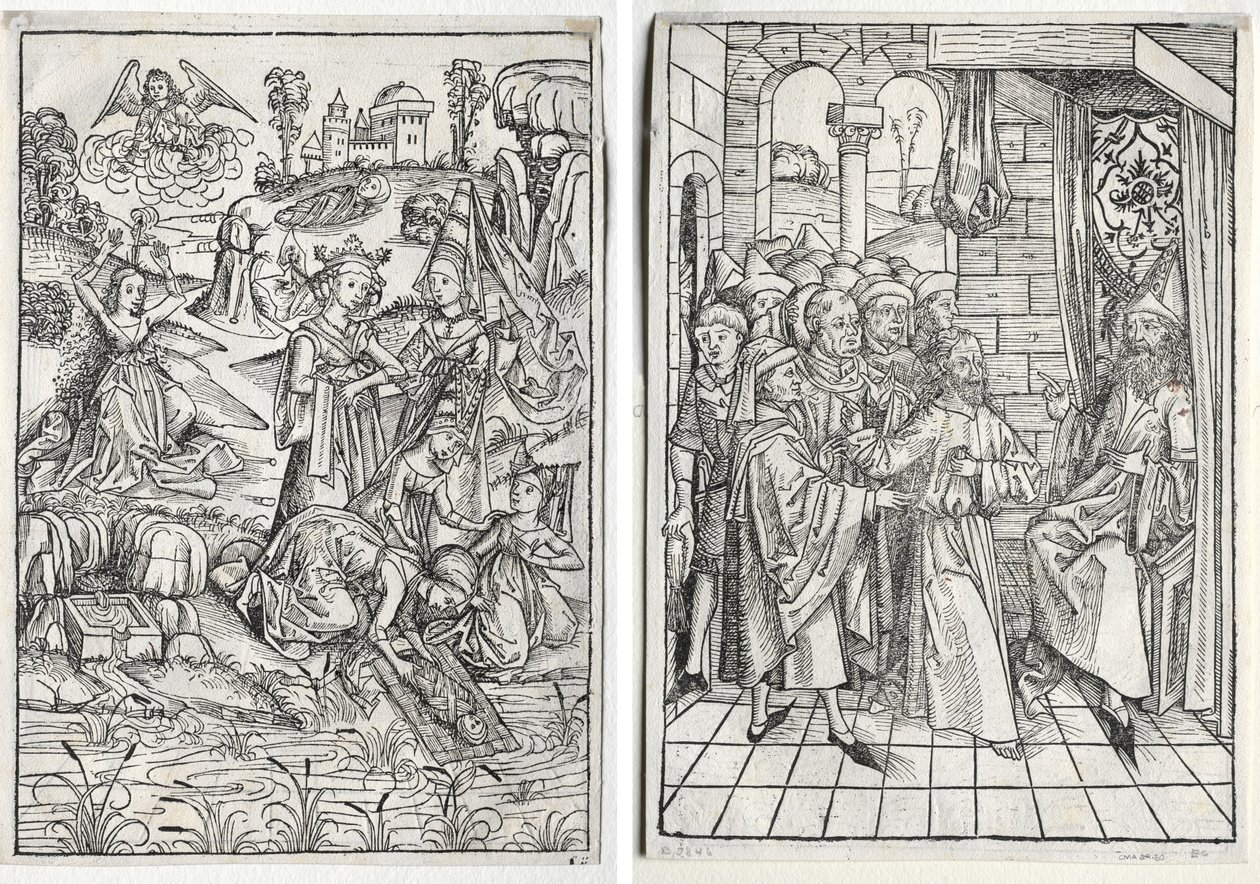 Der Schatzbehalter: Moses wird von der Tochter des Pharao gefunden (recto); Der Schatzbehalter: Christus vor Kaiphas (verso) von firm of Christophe Philippe Oberkampf