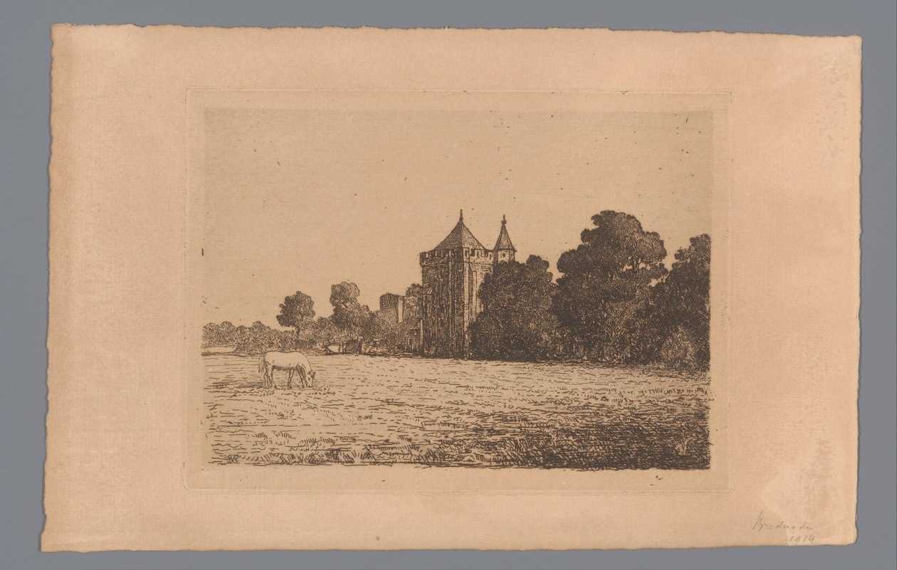 Ansicht von Schloss Brederode von einer Wiese aus gesehen von jonkheer Barthold Willem Floris van Riemsdijk