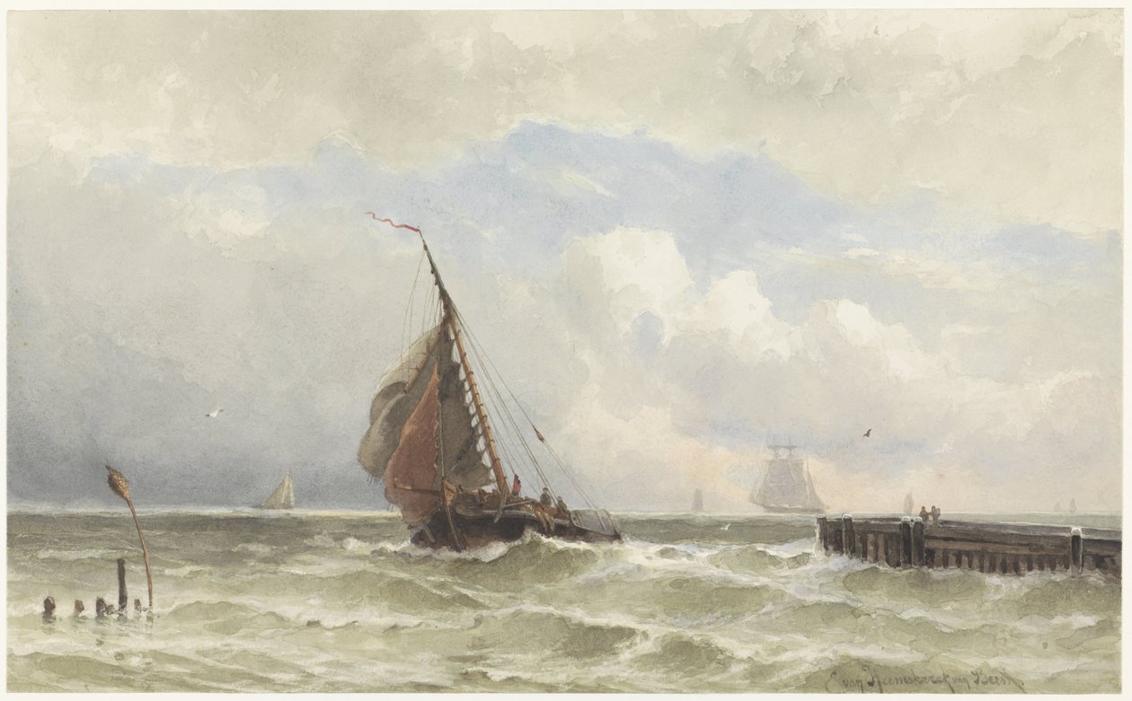 Hafen von Vlissingen mit einlaufendem Segelschiff von jonkheer Jacob Eduard van Heemskerck