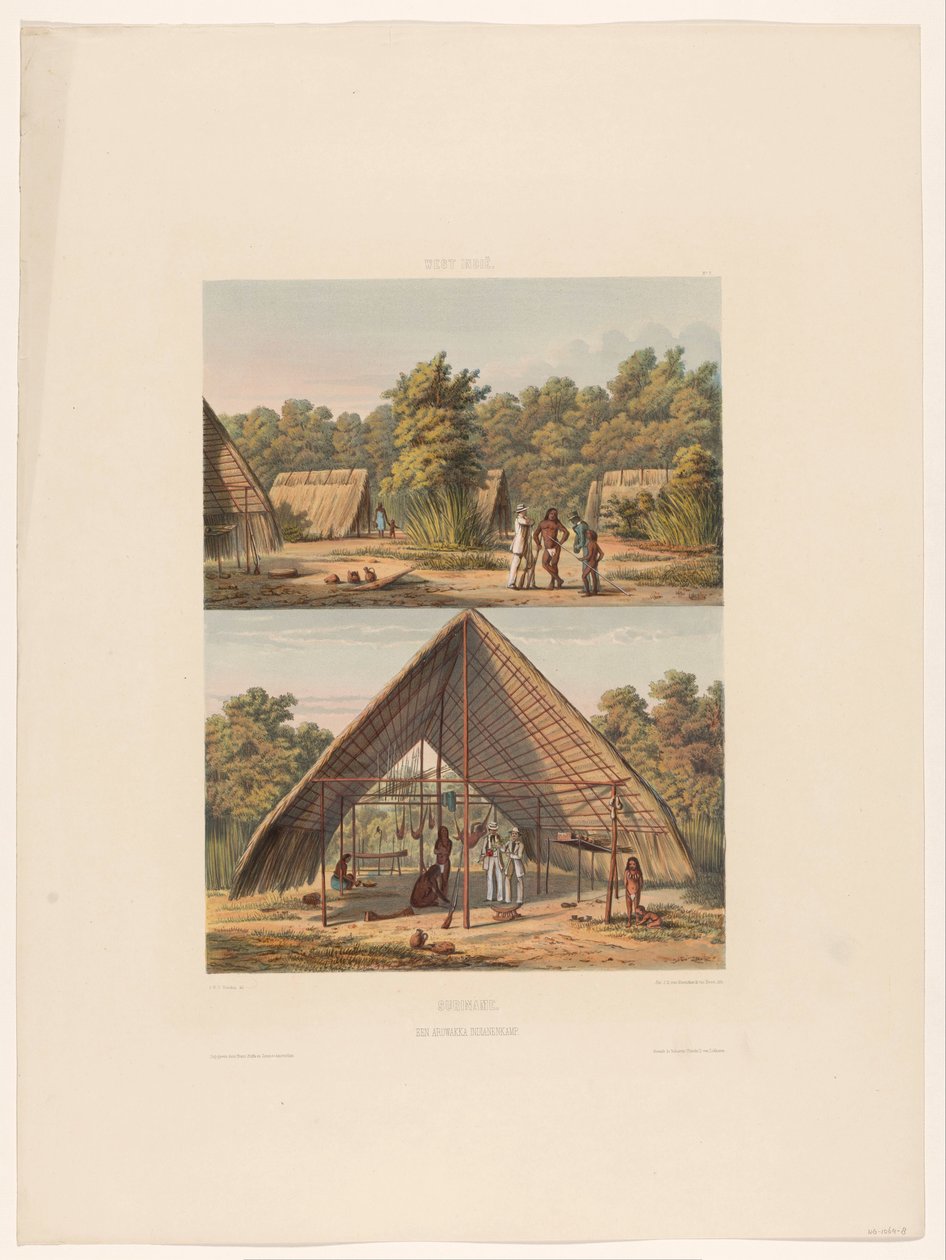 Lager der Arowakken (Suriname. Ein Arowakka-Indianerlager) von jonkheer Jacob Eduard van Heemskerck
