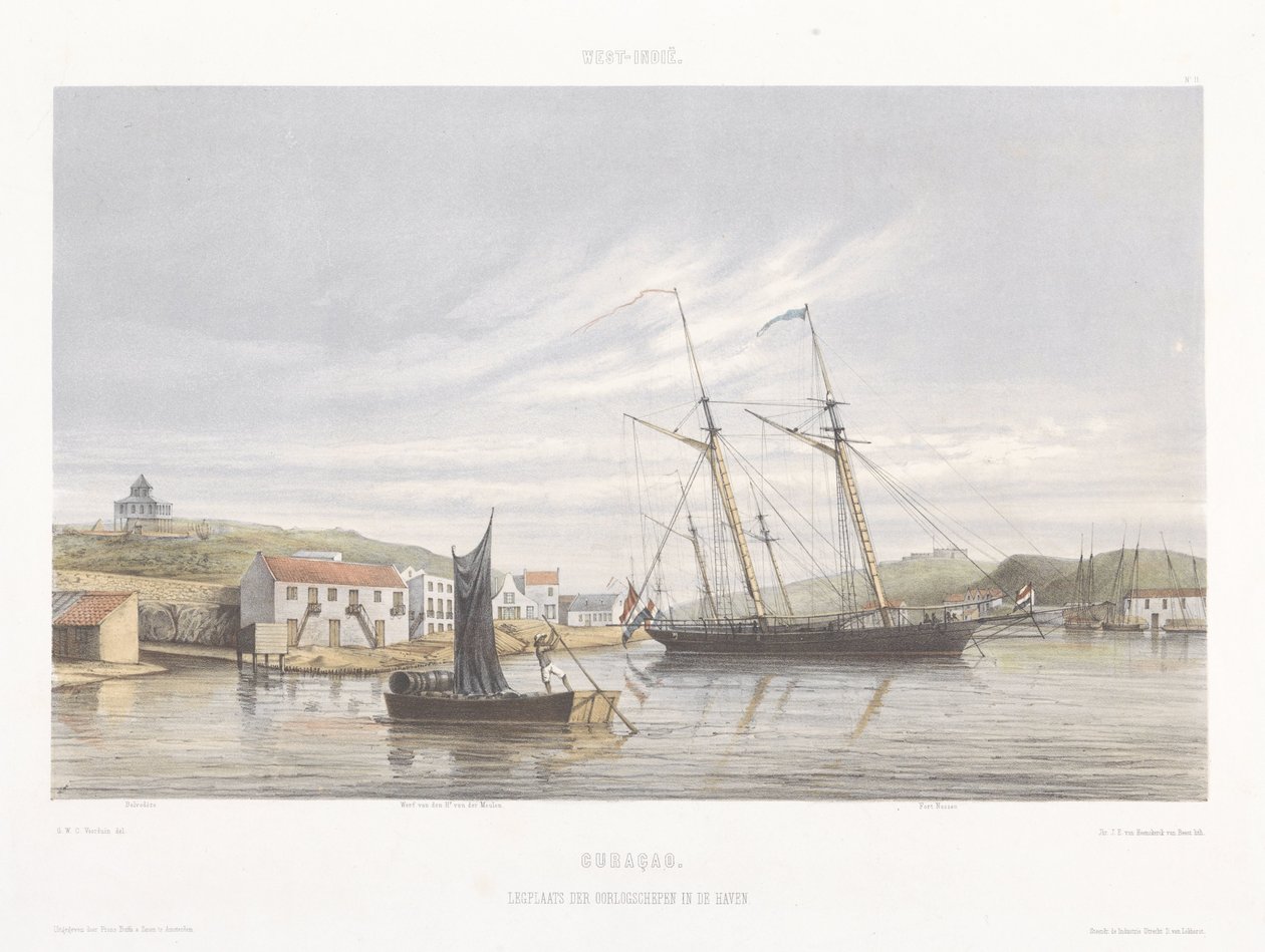 Liegeplatz für Kriegsschiffe im Hafen von Curaçao von jonkheer Jacob Eduard van Heemskerck
