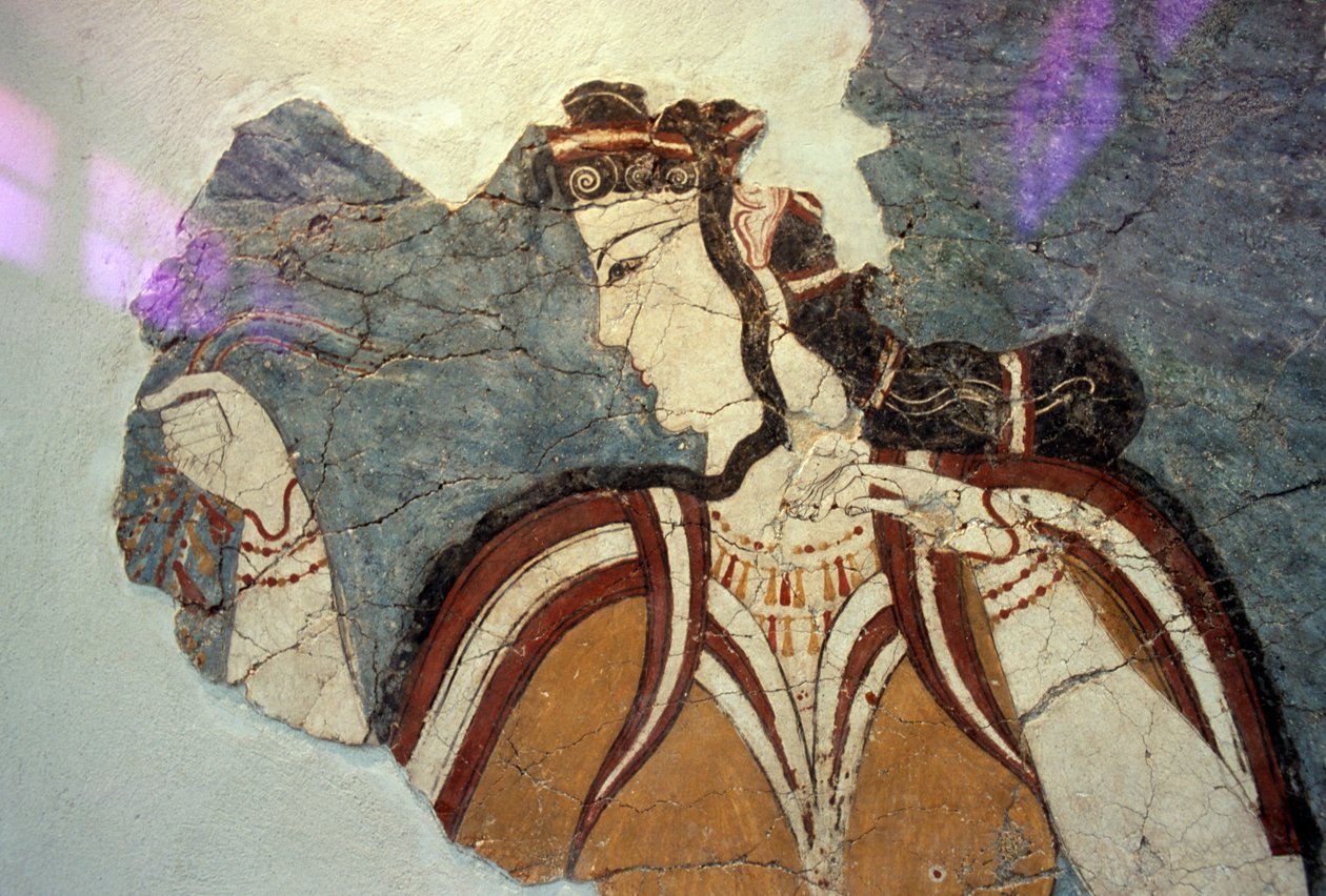 Fresko-Fragment mit weiblicher Figur, aus Mykene, Griechenland, mykenische Zivilisation von Unbekannt Unbekannt