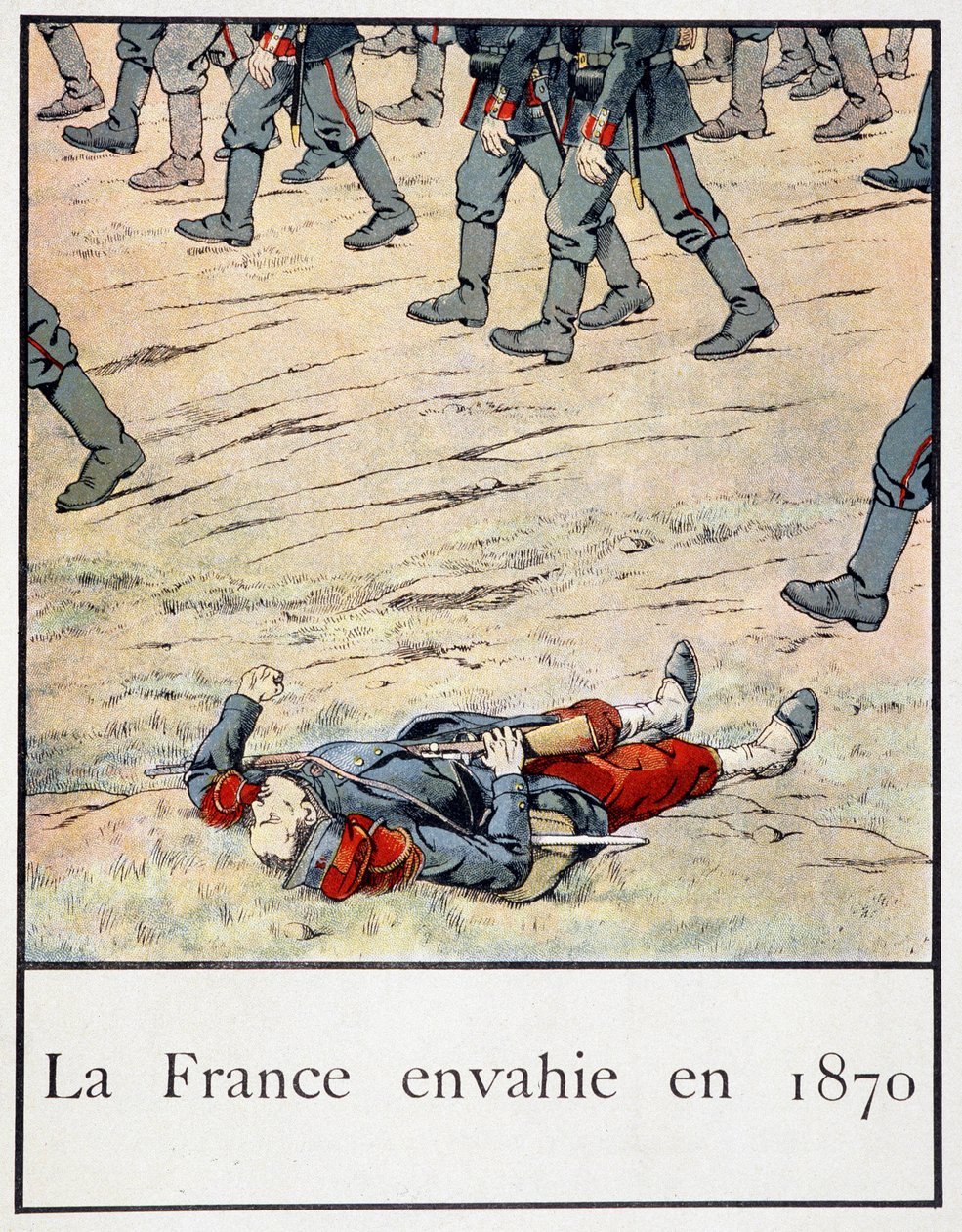 Frankreich 1870 besetzt (ein toter Soldat auf dem Schlachtfeld) - in „Petite histoire de France“ von Jacques Bainville, ed. Mane von pseudonym for Onfray de Breville Jacques Job