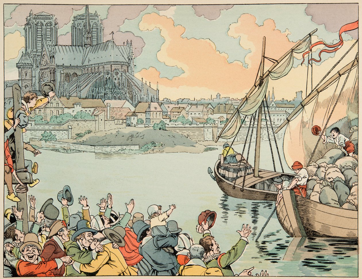 Illustration aus dem Buch „Le bon roy Henri“, illustriert von Jacques Marie Gaston Onfray de Breville dit JOB (1858-1931): Paris refuitaille - Private Sammlung von pseudonym for Onfray de Breville Jacques Job