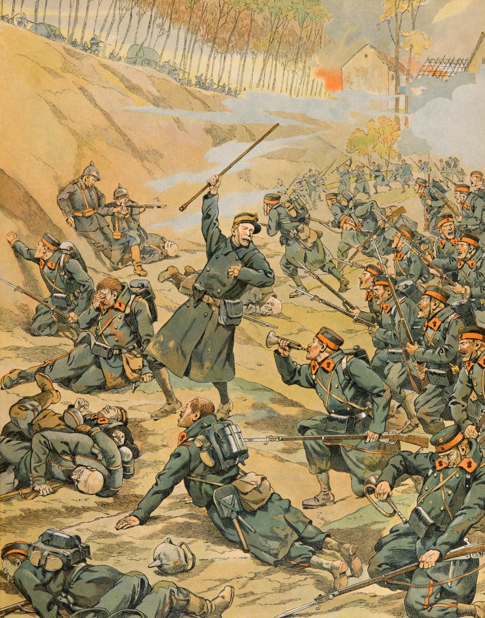 Geschichte Belgiens: Die Verteidigung der Schleife von Schoorbakke Tervaete durch die Infanterie während der Schlacht an der Yser im Jahr 1914 von pseudonym for Onfray de Breville Jacques Job