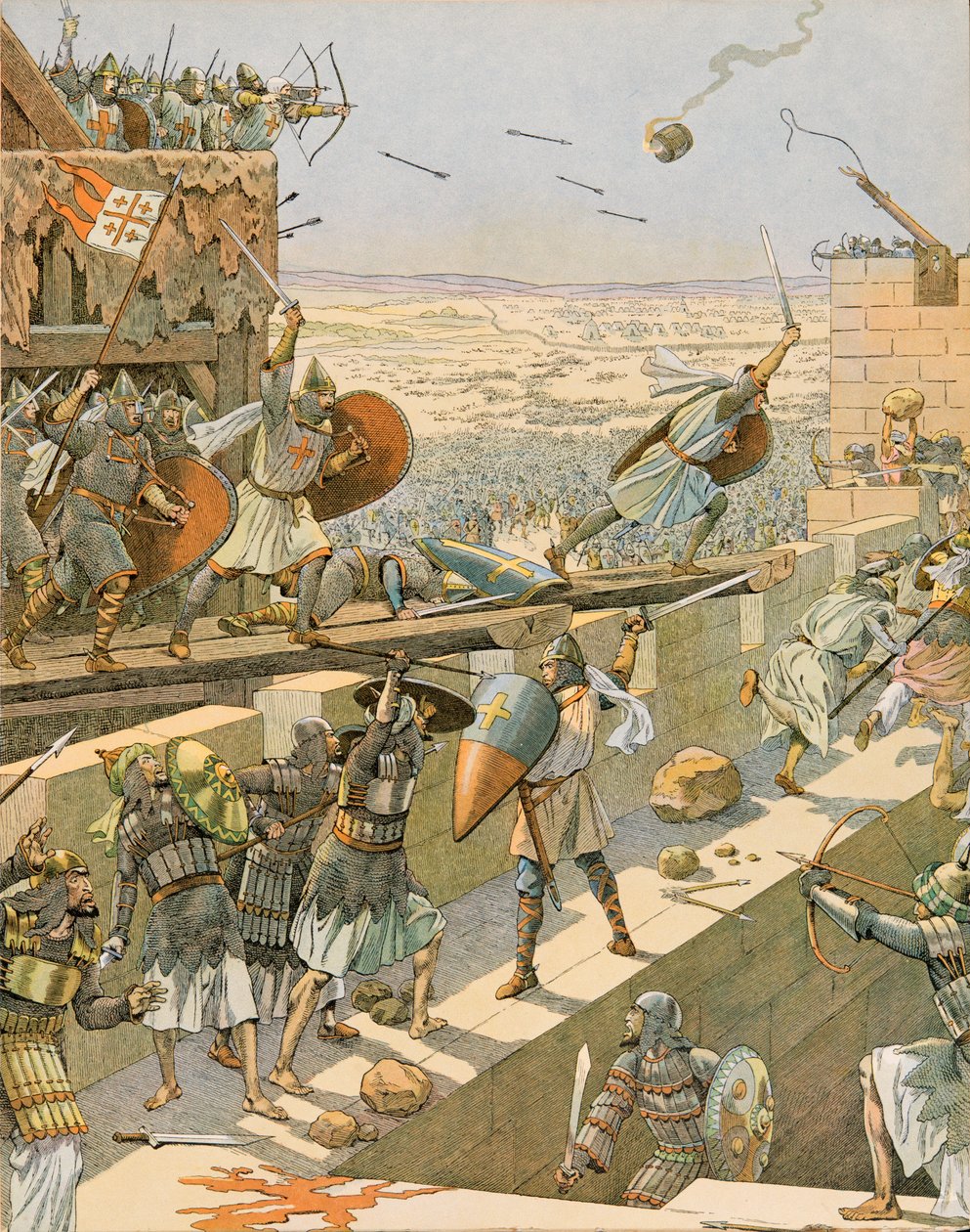 Illustration: Geschichte Belgiens - Englebert und Lietaud de Tournai stürmten 1099 als erste Jerusalem von pseudonym for Onfray de Breville Jacques Job