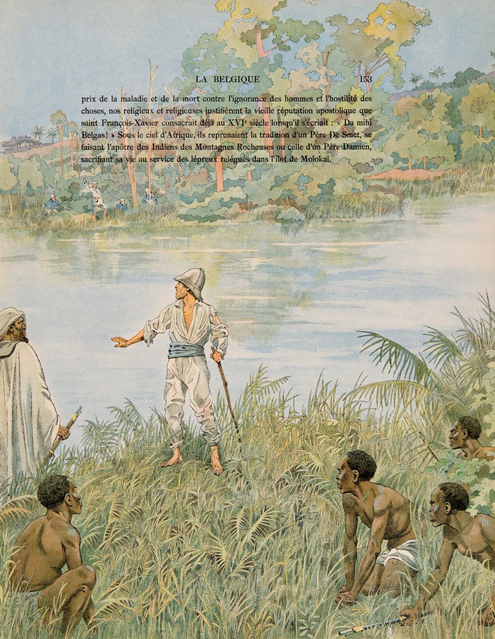 Geschichte Belgiens: Sergeant Henri de Bruyne und Leutnant Joseph Lippens am Ufer der Lomami im Kongo, 1889 von pseudonym for Onfray de Breville Jacques Job