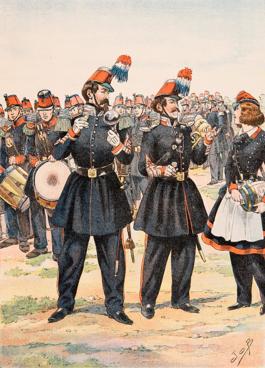 Uniformen der französischen Truppen zu allen Zeiten: Tambourmajor, Musikleiter und Kantiniere der Mobilen Garde von pseudonym for Onfray de Breville Jacques Job