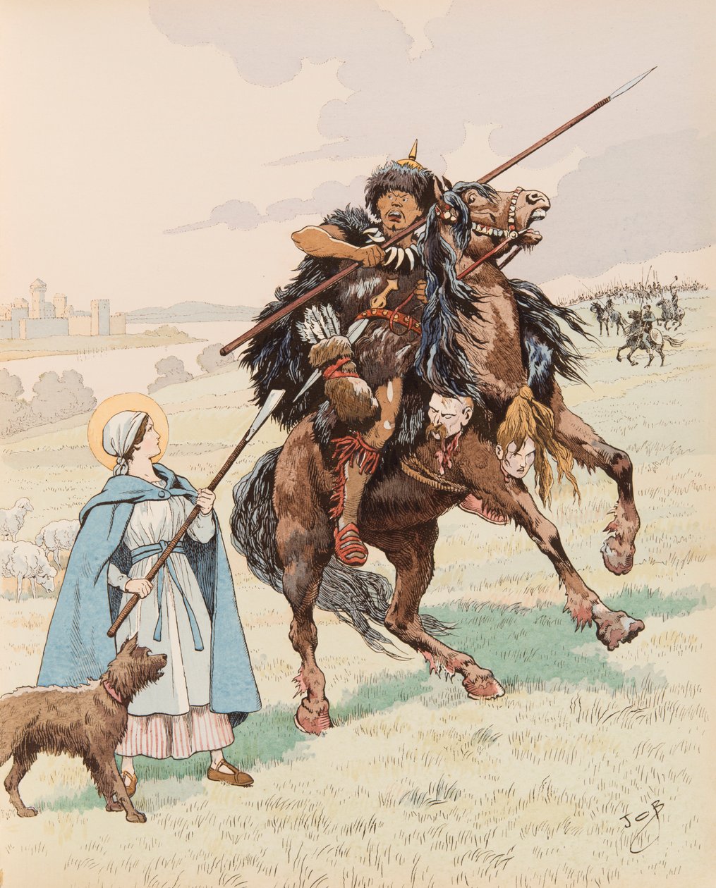Sainte Genevieve während der Belagerung von Paris im Jahr 451 von pseudonym for Onfray de Breville Jacques Job