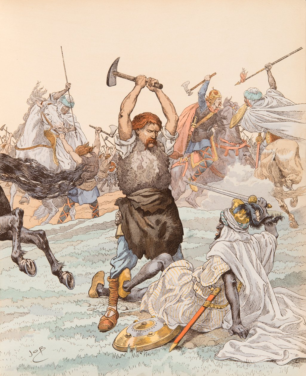 Der Schmied von Poitiers während der Schlacht von Poitiers im Jahr 732 von pseudonym for Onfray de Breville Jacques Job